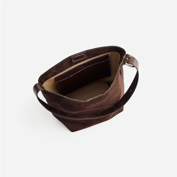 Madewell Dark Brown Suede Essential Bucket Tote - Picture 2 of 6